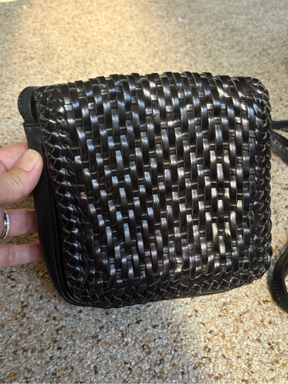 Woven Leather Crossbody Bag - Black